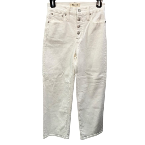 Madewell Slim Wide Leg Crop White Jeans Button Fly Summer Spring Vacation 23 - Picture 1 of 14